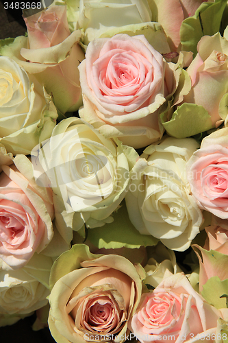 Image of White and Pink roses in wedding arrangement