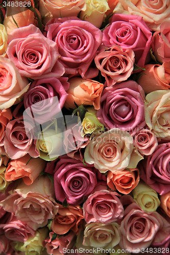 Image of Roses in different shades of pink, wedding arrangement