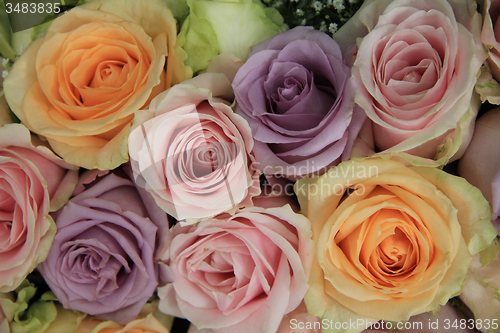 Image of Pastel roses in bridal arrangement