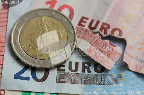 Image of Torn euro note