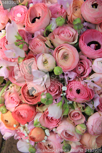 Image of Pink roses and ranunculus bridal bouquet