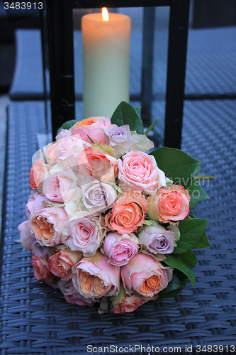 Image of Pastel roses in bridal bouquet