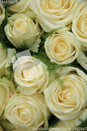 Image of White roses in a wedding arrangement