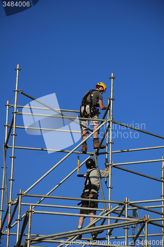 Image of Construction worker on scaffolding