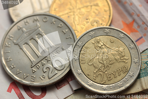 Image of Greek and euro money grexit,