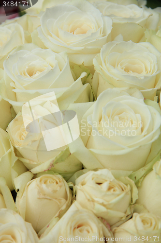 Image of White roses in a wedding arrangement