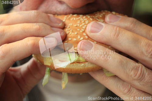 Image of Man eating a hamburger