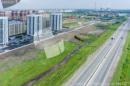 Image of Residential area over city plant background.Tyumen