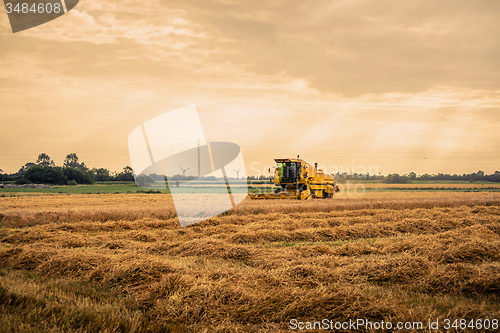 Image of Harvester on a field in the summertime