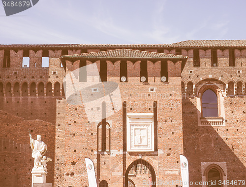 Image of Retro looking Castello Sforzesco Milan