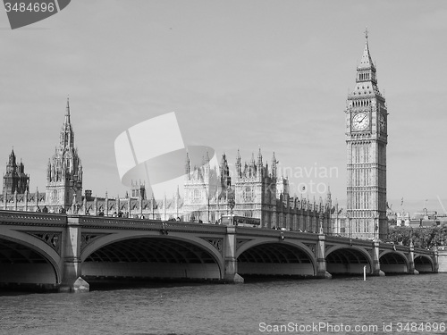 Image of Black and white Houses of Parliament in London