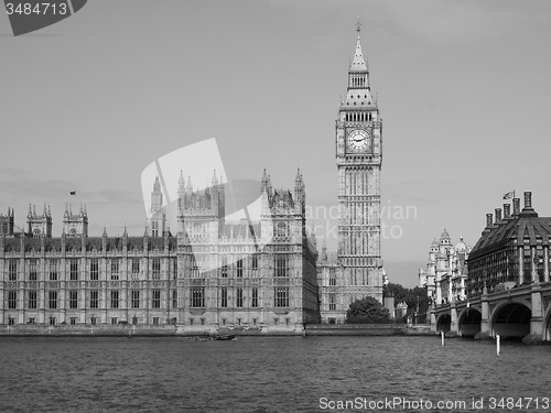 Image of Black and white Houses of Parliament in London