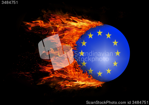 Image of Flag with a trail of fire - European Union