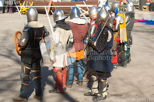 Image of Medieval knights in row