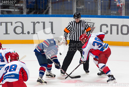 Image of A. Nikolishin (38) and D. Chervyakov on faceoff