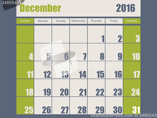 Image of Blue green colored 2016 december calendar