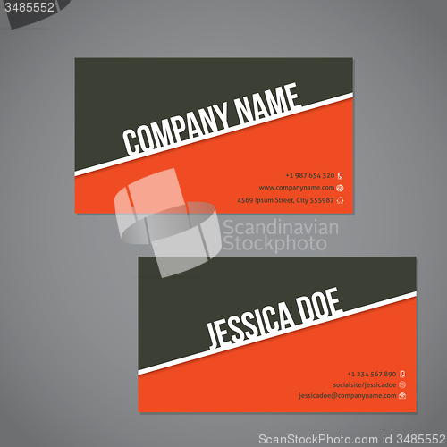 Image of Gray-green  and orange color business card with white stripe