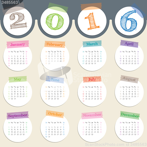 Image of Fancy calendar with color tapes for 2016