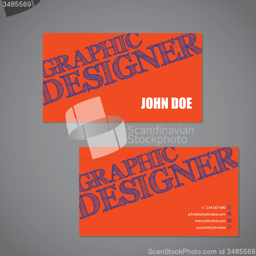 Image of Scribbled text business card in orange blue and white color comb