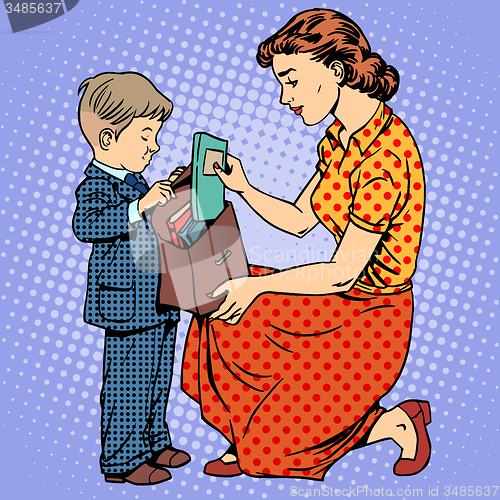 Image of mother help child come to school