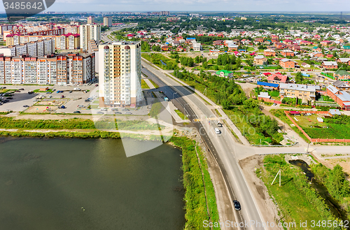 Image of Bird eye view on Tura neighborhood. Tyumen. Russia