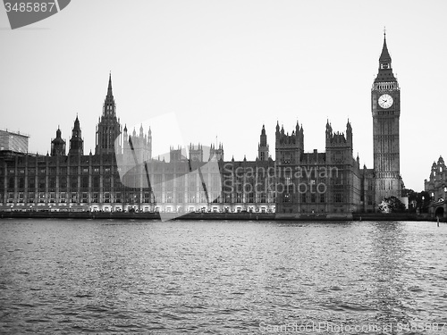 Image of Black and white Houses of Parliament in London