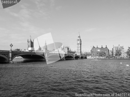 Image of Black and white Houses of Parliament in London