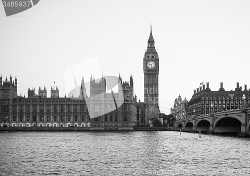 Image of Black and white Houses of Parliament in London