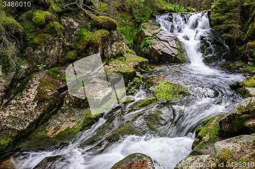 Image of waterfall in deep forest at mountains