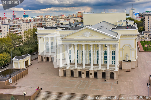 Image of Bird eye view on city drama theater. Tyumen. Russia