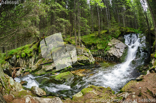 Image of waterfall in deep forest at mountains