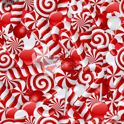 Image of Seamless background with red and white candies. 