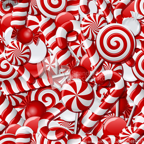 Image of Seamless background with red and white candies. 