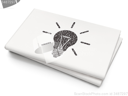 Image of Finance concept: Light Bulb on Blank Newspaper background