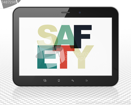 Image of Safety concept: Tablet Pc Computer with Safety on  display