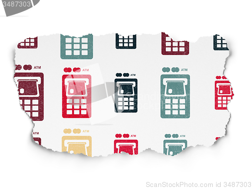 Image of Banking concept: ATM Machine icons on Torn Paper background
