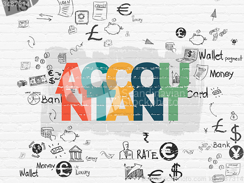 Image of Money concept: Accountant on wall background