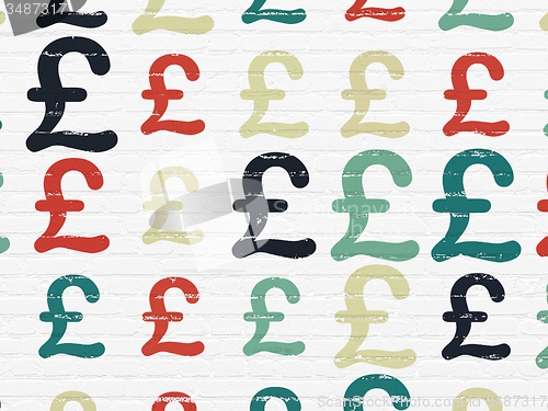 Image of Currency concept: Pound icons on wall background