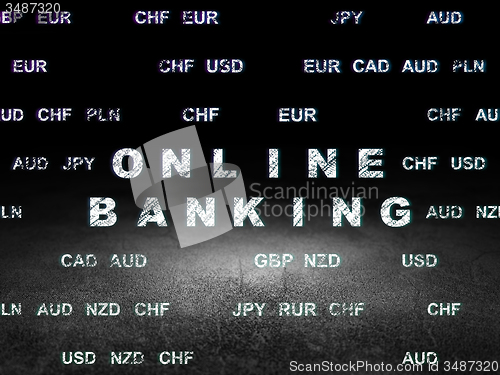 Image of Currency concept: Online Banking in grunge dark room