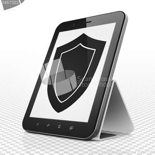 Image of Privacy concept: Tablet Computer with Shield on display