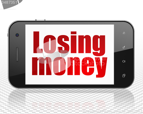 Image of Banking concept: Smartphone with Losing Money on display