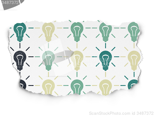 Image of Finance concept: Light Bulb icons on Torn Paper background
