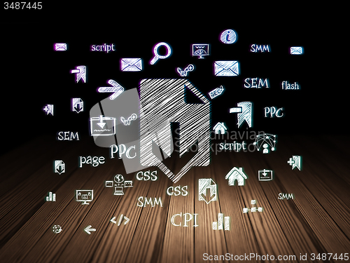 Image of Web development concept: Download in grunge dark room