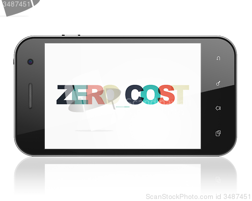 Image of Finance concept: Smartphone with Zero cost on  display