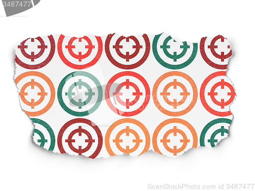 Image of Finance concept: Target icons on Torn Paper background