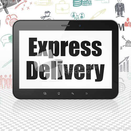 Image of Business concept: Tablet Computer with Express Delivery on display