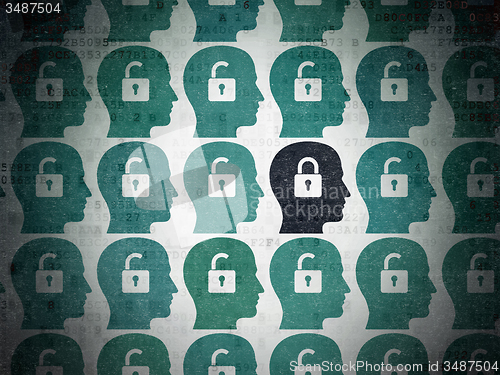 Image of Finance concept: head with padlock icon on Digital Paper background