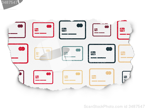 Image of Finance concept: Credit Card icons on Torn Paper background