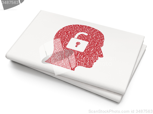 Image of Finance concept: Head With Padlock on Blank Newspaper background