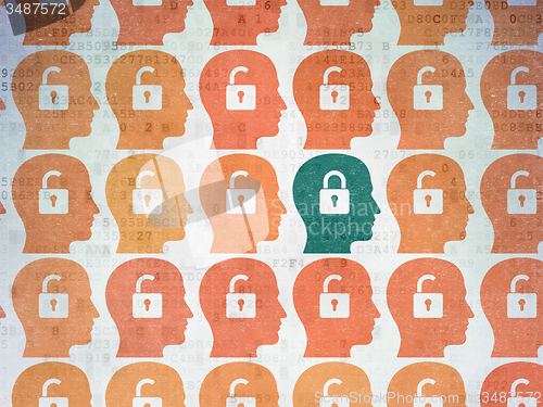 Image of Business concept: head with padlock icon on Digital Paper background